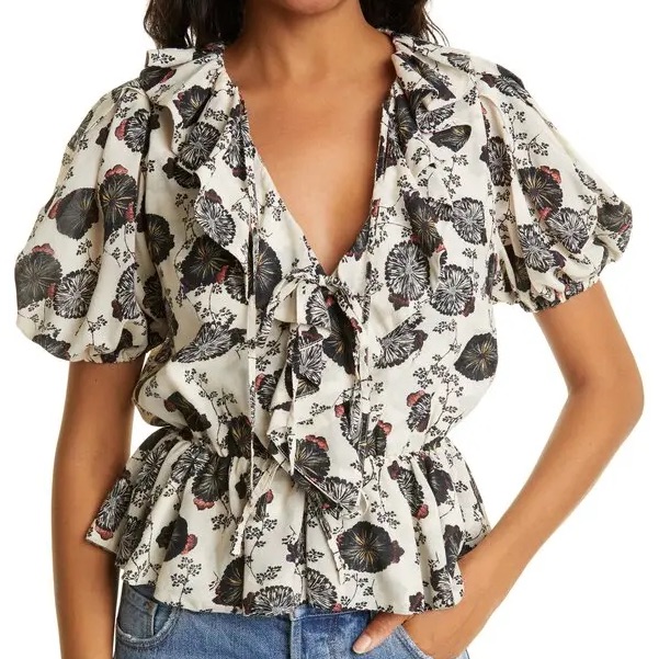 Ulla Johnson Nadya Top In Gardenia Floral L